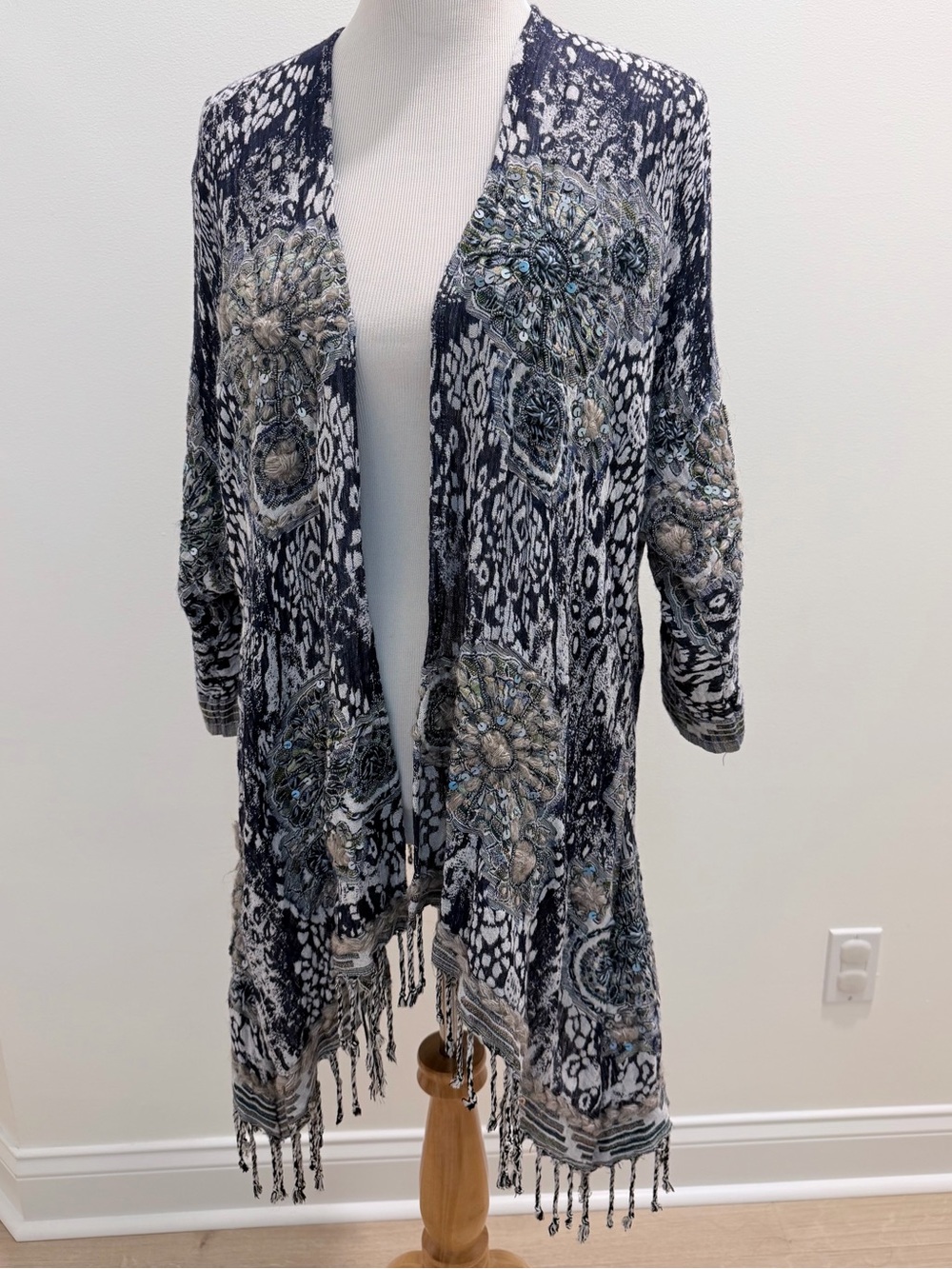 Soft Surroundings Embellished Beaded Fringe Cardigan Kimono – S/M